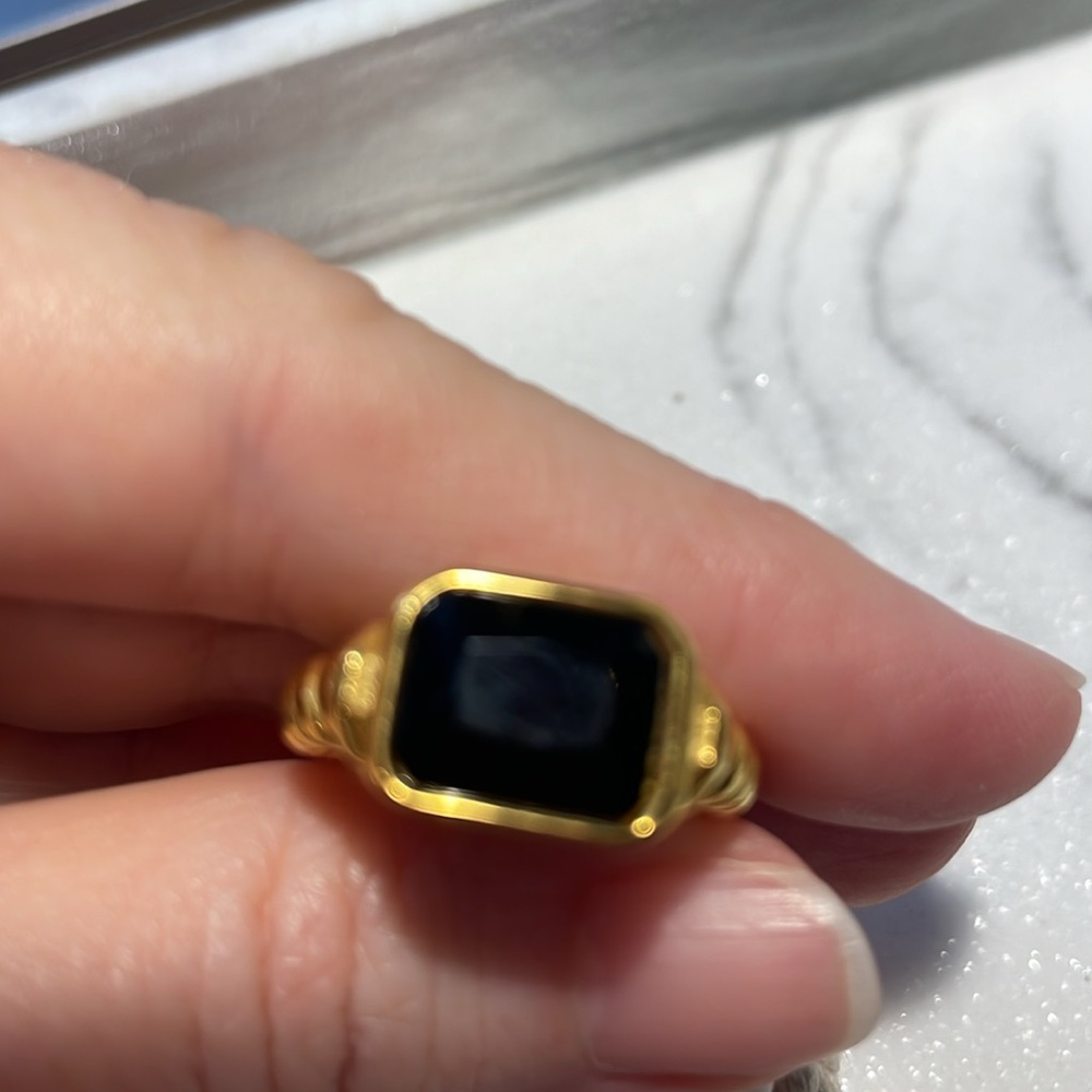 Black gemstone cocktail statement ring braided band No tarnish sophisticated - Picture 3 of 8